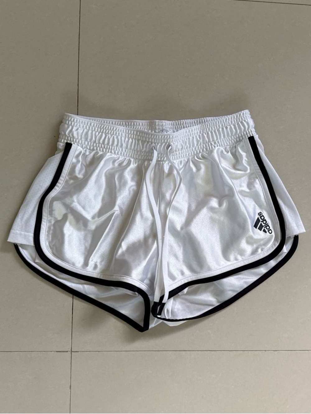 adidas Pearly White Athletic Shorts with Black Trim